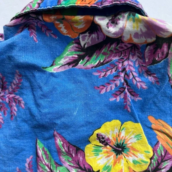 Vintage Hawaiian Shirt USA Made Birds Parrot Tropical Floral Blue Short Sleeve S - Picture 8 of 10